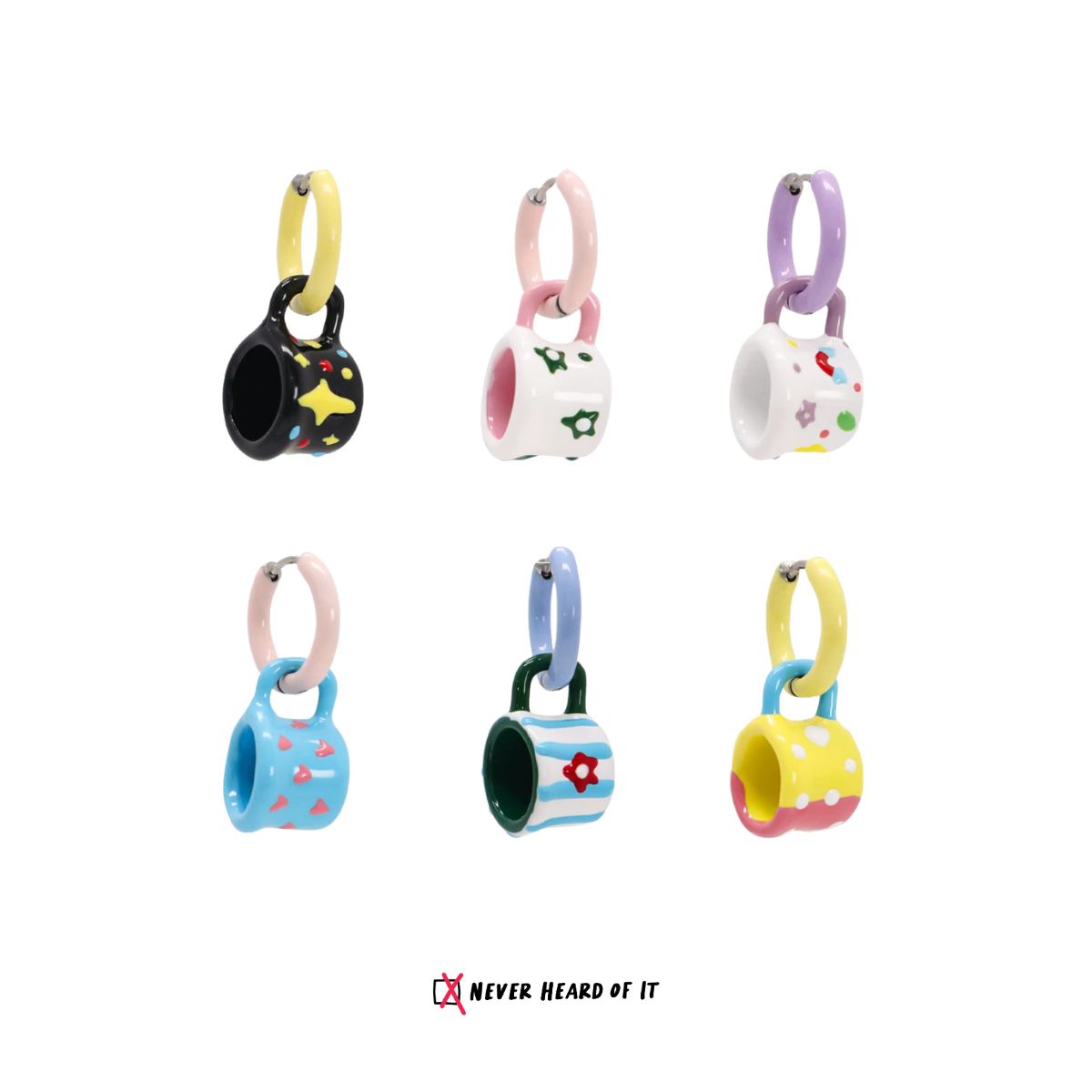 The Tiny Cafe mismatched enamel coffee mug hoop earrings by Never Heard of It