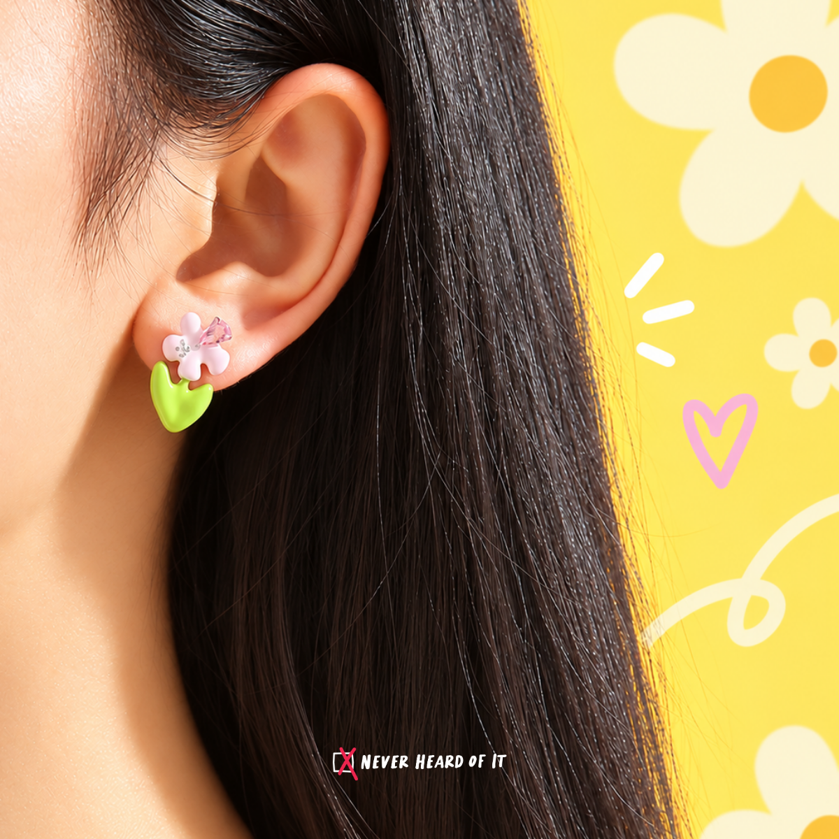 Little Pink Bloom Enamel Studs — Little Pink Bloom worn on an ear