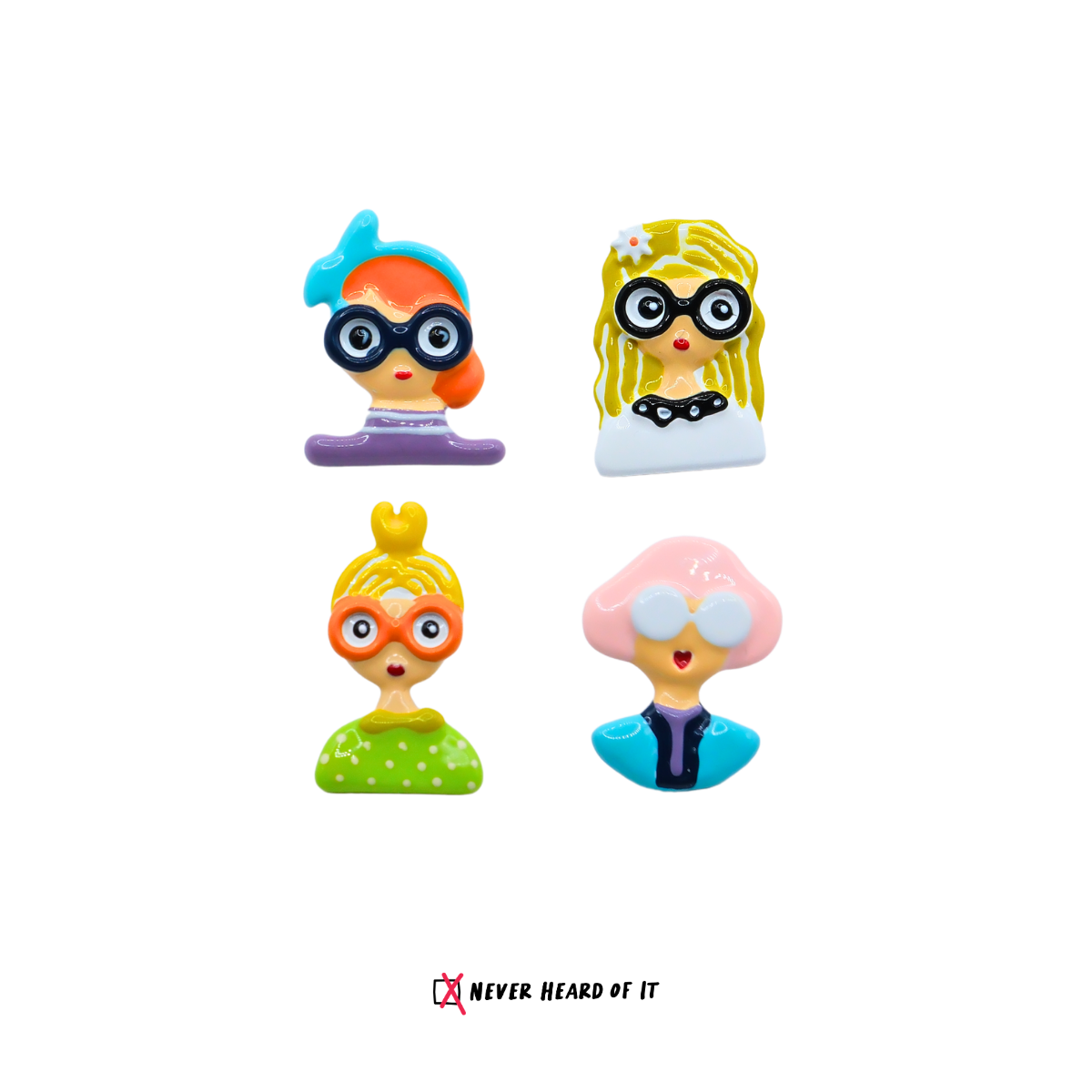 Big Eyes Club mismatched enamel character stud earrings by Never Heard of It