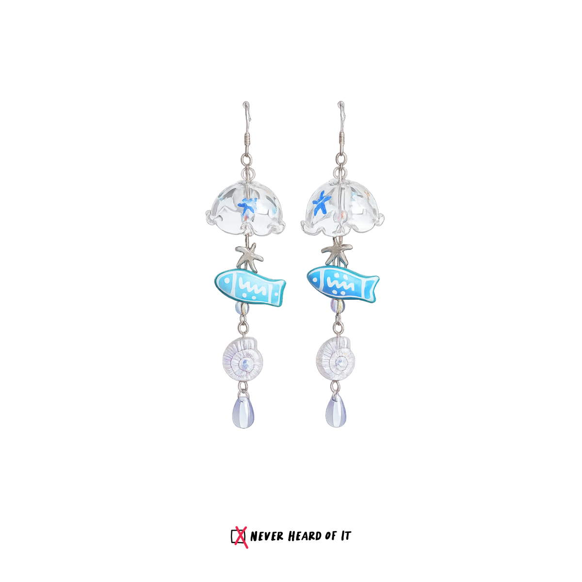 Vitamin Sea beach dangle earrings with waves, umbrella and shells by Never Heard of It