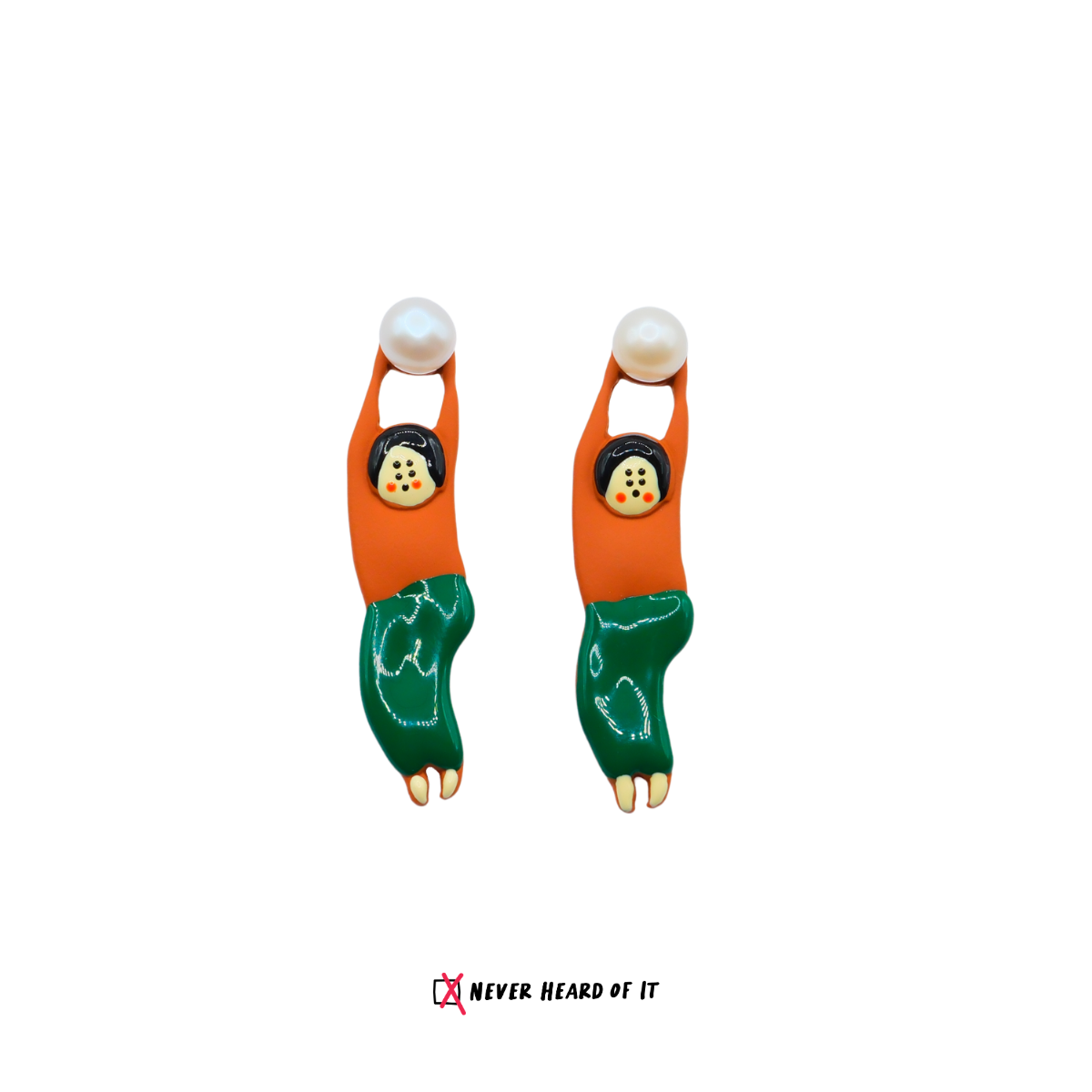 She Holds the Moon hand-enameled figure stud earring by Never Heard of It
