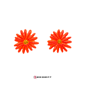 Coral Daisy enamel flower stud earrings by Never Heard of It