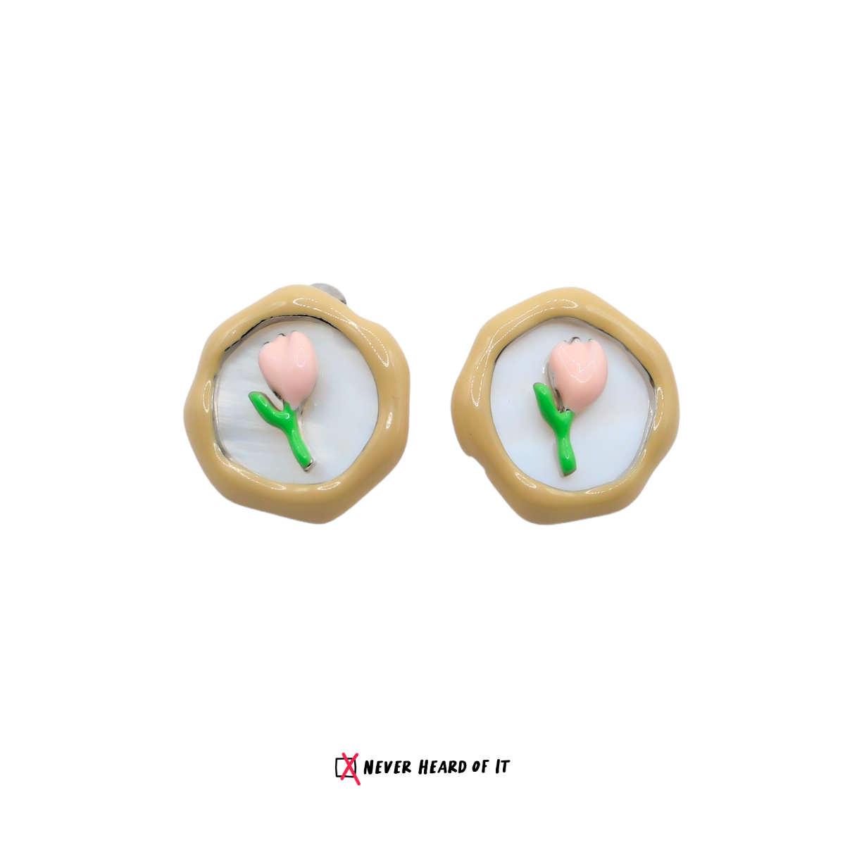 Pink Tulip Bud enamel stud earrings by Never Heard of It