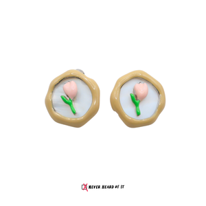 Pink Tulip Bud enamel stud earrings by Never Heard of It