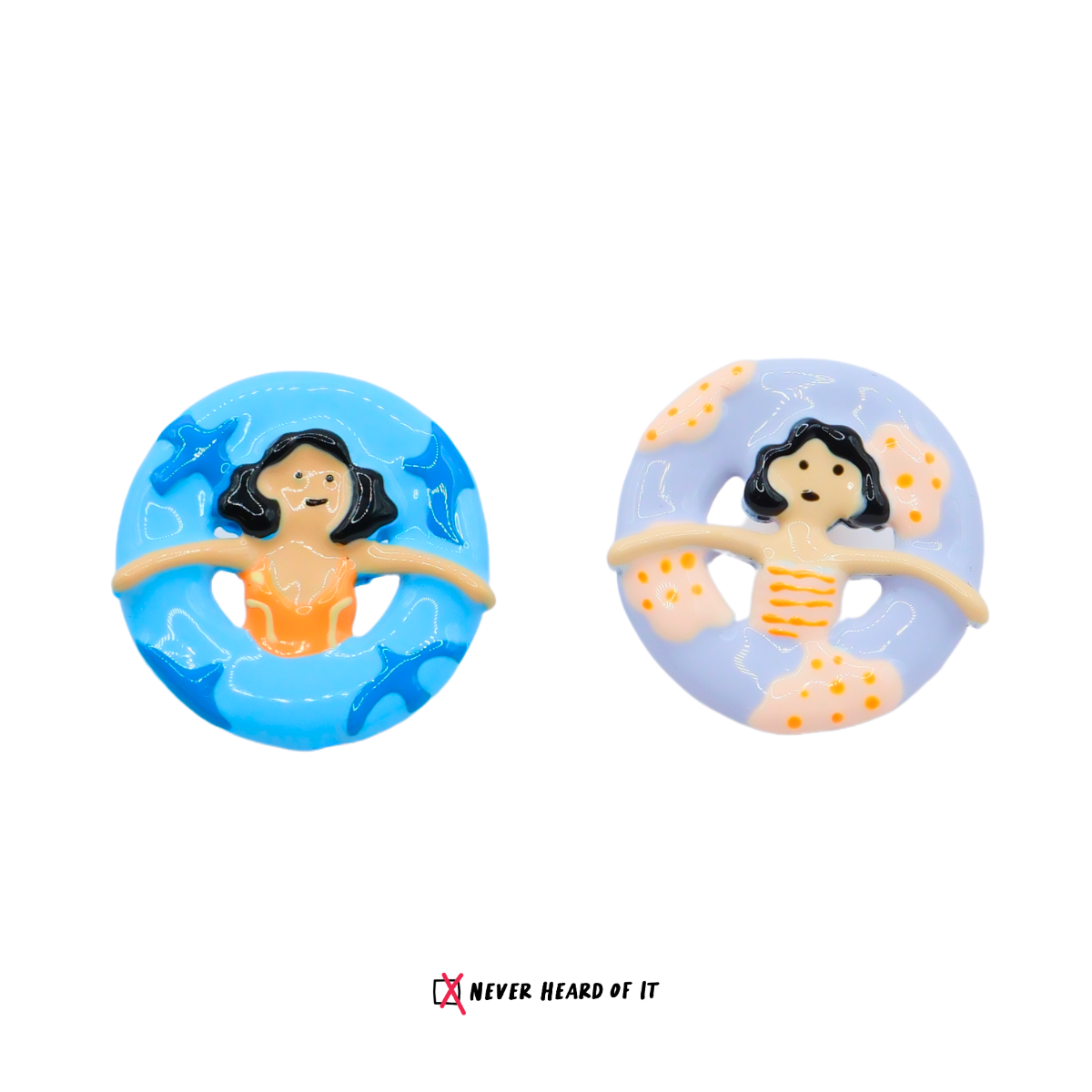 Swimming Girls mismatched enamel swimmer stud earrings by Never Heard of It