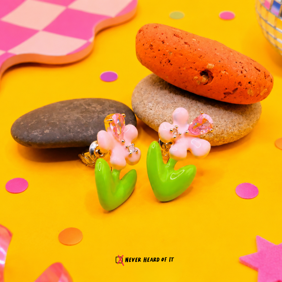 Little Pink Bloom enamel stud earrings by Never Heard of It — view 3