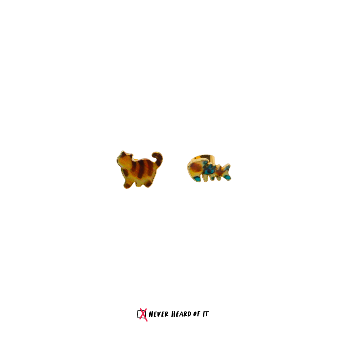 Tabby and His Fav cat and fishbone resin stud earrings by Never Heard of It
