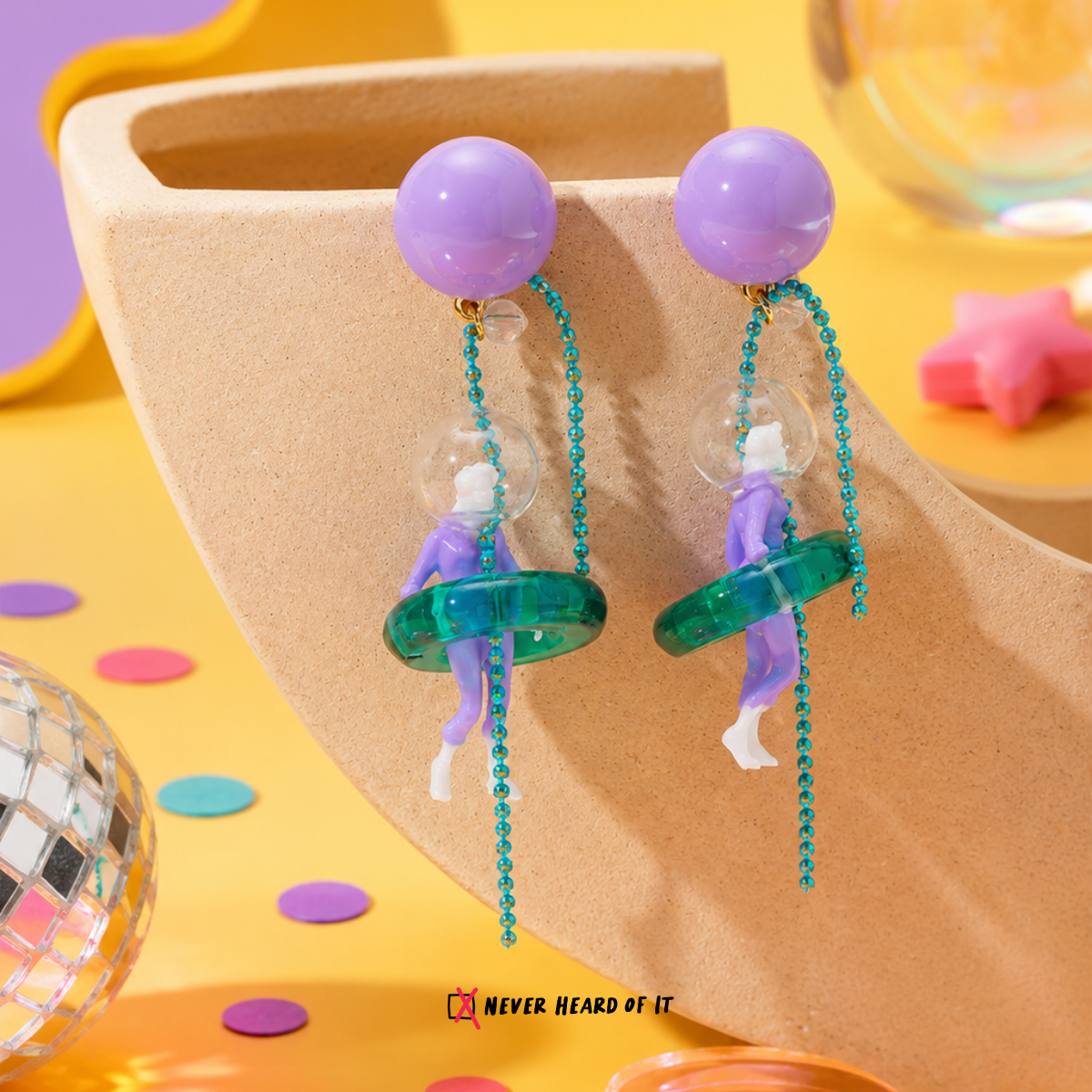 I Need Space astronaut dangle earrings by Never Heard of It — view 2