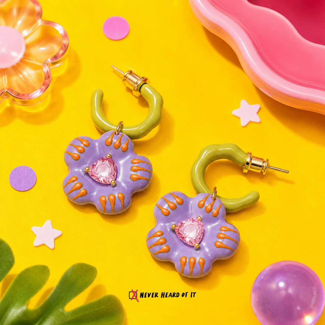 Purple Bloom enamel hoop earrings by Never Heard of It — view 2
