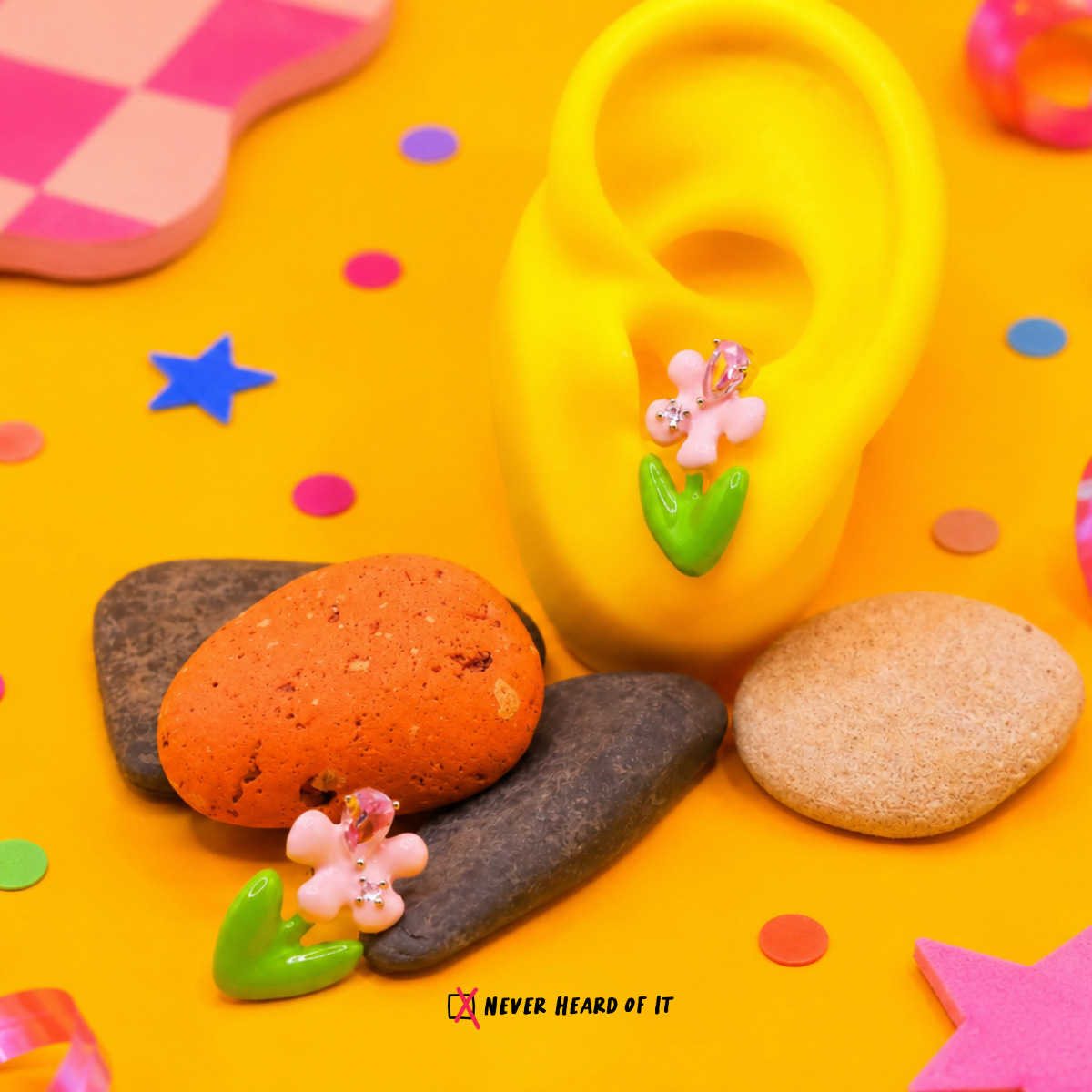 Little Pink Bloom enamel stud earrings by Never Heard of It — view 4