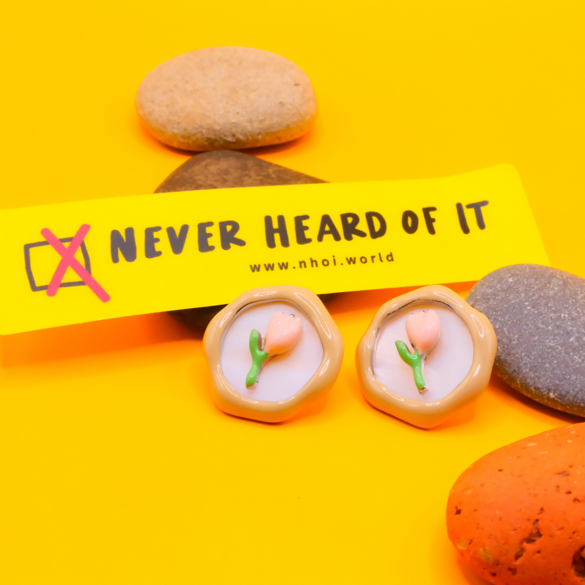Pink Tulip Bud enamel stud earrings by Never Heard of It — view 4