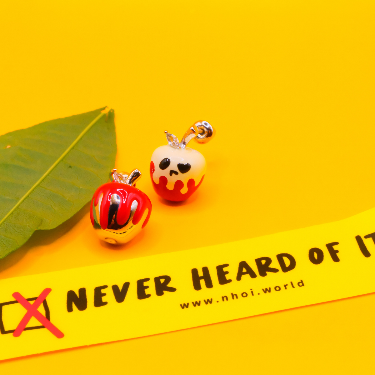 Sweet Poison enamel apple stud earrings by Never Heard of It — view 4
