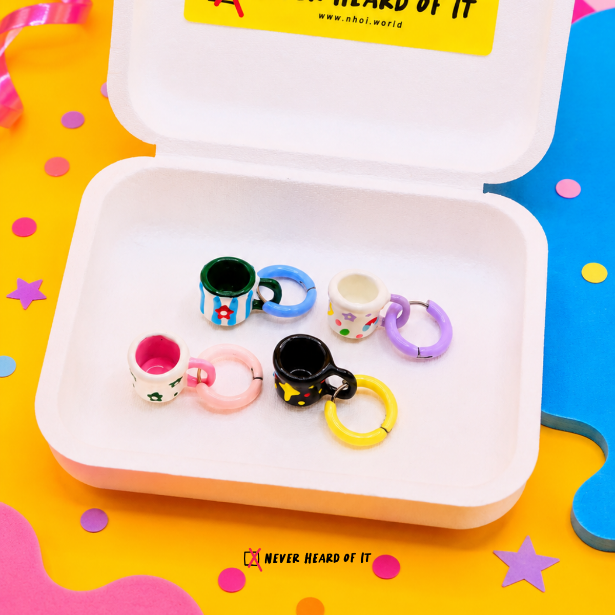 The Tiny Cafe coffee mug hoop earrings by Never Heard of It — view 2