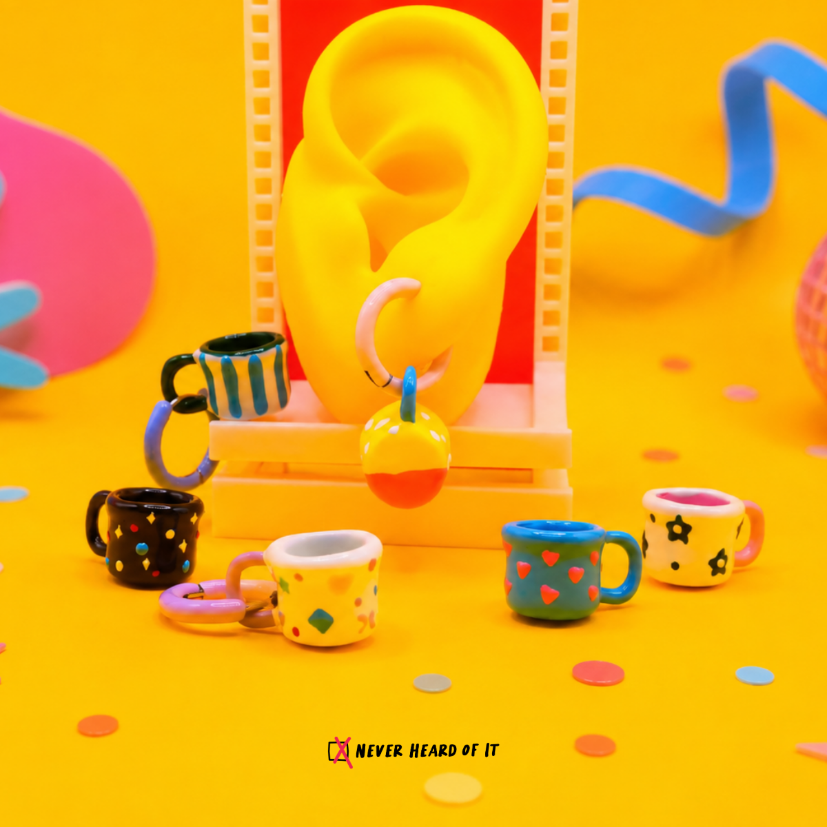The Tiny Cafe coffee mug hoop earrings by Never Heard of It — view 3