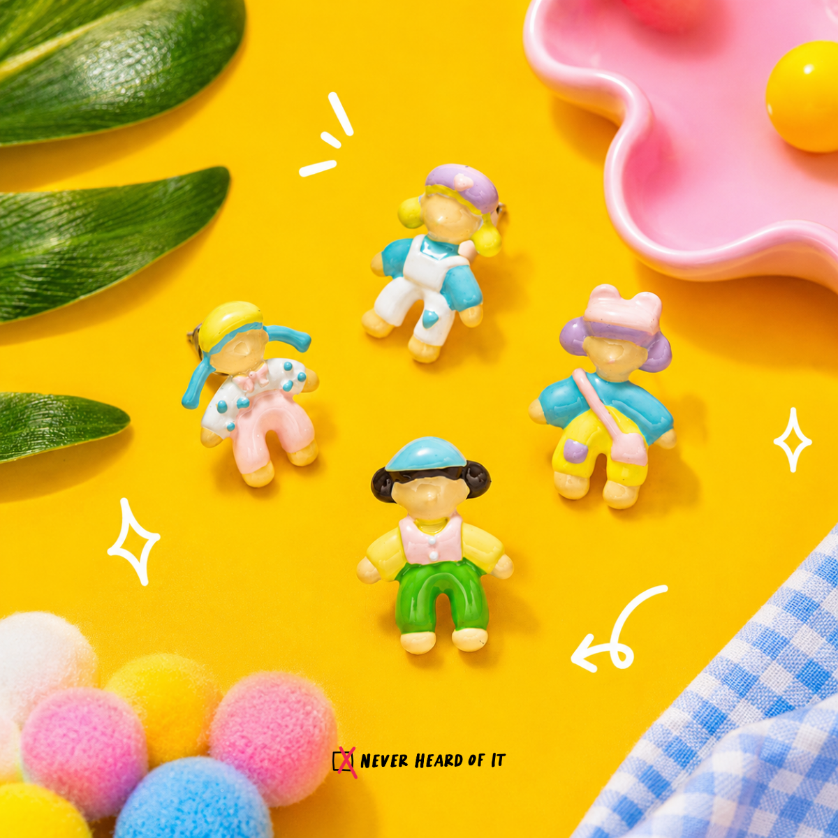 Kindergarten Besties enamel doll stud earrings by Never Heard of It — view 2